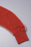 Красные повседневные однотонные базовые два предмета с воротником-капюшоном и длинным рукавом