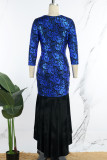 Blauwe sexy print patchwork v-hals bedrukte jurkjurken