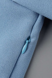 Azul celeste casual sólido patchwork com cinto O pescoço plissado vestidos plus size