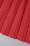 Roter, lässiger, solider Patchwork-Bleistiftrock mit schrägem Kragen und Kleider in Übergröße