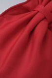 Rote, sexy, lässige, solide, rückenfreie Patchwork-Oberteile mit trägerlosen Plus-Size-Tops mit Schleife