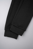 Zwart casual patchwork contrasterende kraag met capuchon, lange mouwen, tweedelig