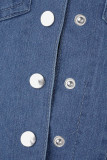 Голубые повседневные однотонные джинсовые комбинезоны с отложным воротником и длинными рукавами в стиле пэчворк