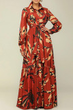 Rode straatprint bandage patchwork overhemdkraag bedrukte jurk Jurken
