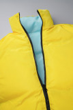 Blue Yellow Casual Solid Patchwork Zipper Turtleneck Outerwear