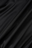 Черный повседневный однотонный базовый воротник с капюшоном и длинным рукавом из двух частей