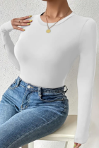 White Casual Daily Solid Patchwork O Neck Tops