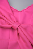 Lila Casual Solid Patchwork med rosett V-hals långärmade klänningar