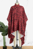 Burgundy Casual Print Leopard Patchwork Turndown Collar Irregular Dress Dresses