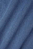 Azul claro casual sólido retalhos turndown colarinho manga comprida macacões jeans skinny