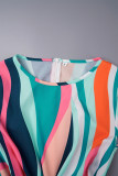 Robes imprimées multicolores à bandes sexy et patchwork à col rond