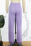 Pantaloni con stampa di posizionamento convenzionale a vita alta regolari di base con stampa casual viola