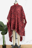 Bordeaux casual print luipaard patchwork kraag onregelmatige jurk Jurken