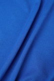 Azul Casual Sólido Básico Gola com Capuz Manga Longa Duas Peças