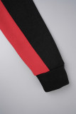 Deux pièces rouge décontracté patchwork contraste col à capuche manches longues