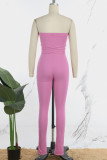 Pink Sexy Solid Bandage Patchwork Strapless Skinny Jumpsuits