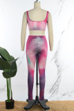 Pink Casual Sportswear Print Vests Pants U Neck Sleeveless Two Pieces