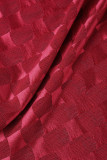 Rode sexy casual effen kleur halve col lange jurk