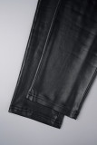 Pantalones casuales sólidos básicos ajustados cintura alta color sólido convencional