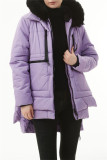 Vêtements d'extérieur décontractés à col à capuche et patchwork uni violet