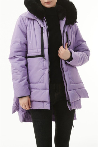 Фиолетовая повседневная однотонная лоскутная верхняя одежда с воротником с капюшоном