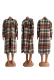 Orange Casual Plaid Print Cardigan Shirt Collar Outerwear (Subject To The Actual Object)