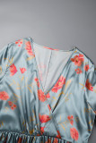 Vestidos de talla grande plisados ​​con cuello en V y estampado informal morado