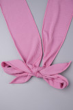 ピンクのセクシーな固体包帯パッチワーク ストラップレス スキニー ジャンプスーツ