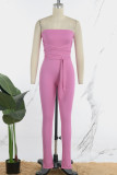 Roze sexy effen bandage patchwork strapless skinny jumpsuits