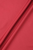 Roter, lässiger, fester Patchwork-Overall mit V-Ausschnitt in Übergröße