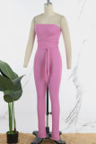 ピンクのセクシーな固体包帯パッチワーク ストラップレス スキニー ジャンプスーツ