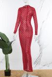 Красное сексуальное повседневное однотонное длинное платье с половиной водолазки