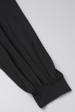 Black Casual Solid Patchwork V Neck Plus Size Jumpsuits