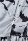Lilafarbene, lässig bedruckte Patchwork-Kleider mit V-Ausschnitt und Plissee in Übergröße