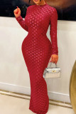 Красное сексуальное повседневное однотонное длинное платье с половиной водолазки