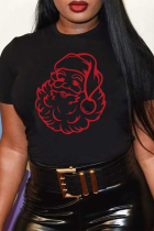 Camisetas con cuello en O y patchwork de Papá Noel con estampado callejero negro