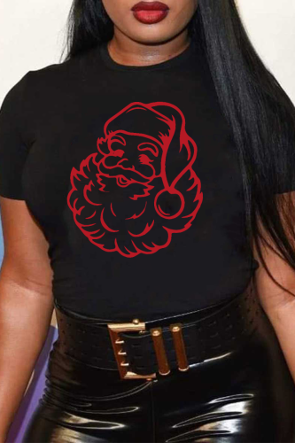 T-shirt con scollo a O patchwork di Babbo Natale con stampa Street nera