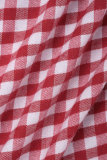 Top con colletto rovesciato patchwork con stampa scozzese casual rossa