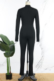 Svarta Casual Patchwork Skinny Jumpsuits med dragkedja i kontrast