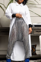 Silver Street Pantalones Harlan de cintura alta con patchwork de lentejuelas lisas y patchwork Harlan