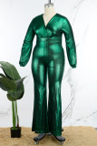 Tinta Verde Elegante Sólido Patchwork Gola V Plus Macacões Tamanho