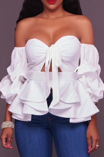 Witte sexy effen bandage patchwork volant strapless tops met rits