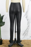 Black Casual Solid Basic Skinny High Waist Pencil Solid Color Trousers