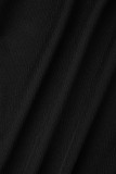 ブラック カジュアル パッチワーク コントラスト ジッパー カラー スキニー ジャンプスーツ