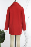Red Casual Solid Cardigan Mandarin Collar Outerwear