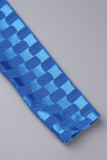Синее сексуальное повседневное однотонное длинное платье с половиной водолазки