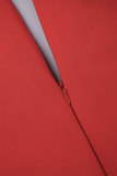 Röda Elegant Print Patchwork Applikationer Hot Drill Asymmetrisk krage tryckt Klänning Klänningar (inget bälte)