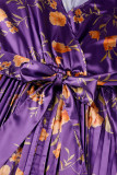 Светло-серые повседневные плиссированные платья с V-образным вырезом и принтом в стиле пэчворк больших размеров
