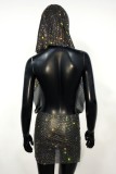 Black Sexy Rhinestone See-through Backless V Neck Sleeveless Dress Dresses