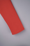 Röda Elegant Print Patchwork Applikationer Hot Drill Asymmetrisk krage tryckt Klänning Klänningar (inget bälte)